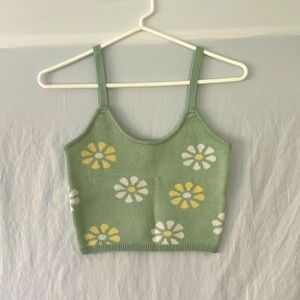 Altar’d State Knit Green Floral Cropped Tank Top Women’s Size XS Extra Small